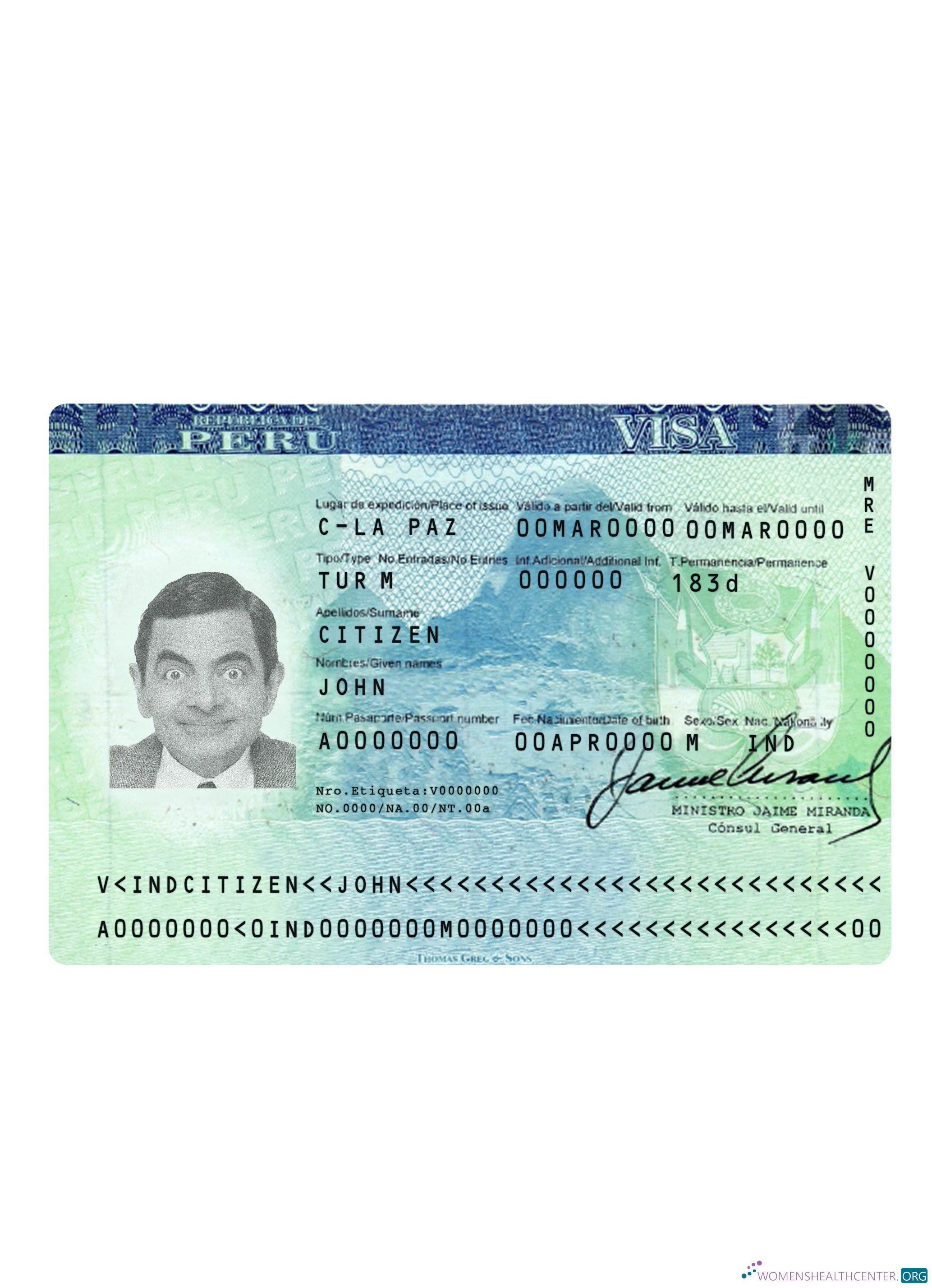 Download Peru tourist visa Photoshop template